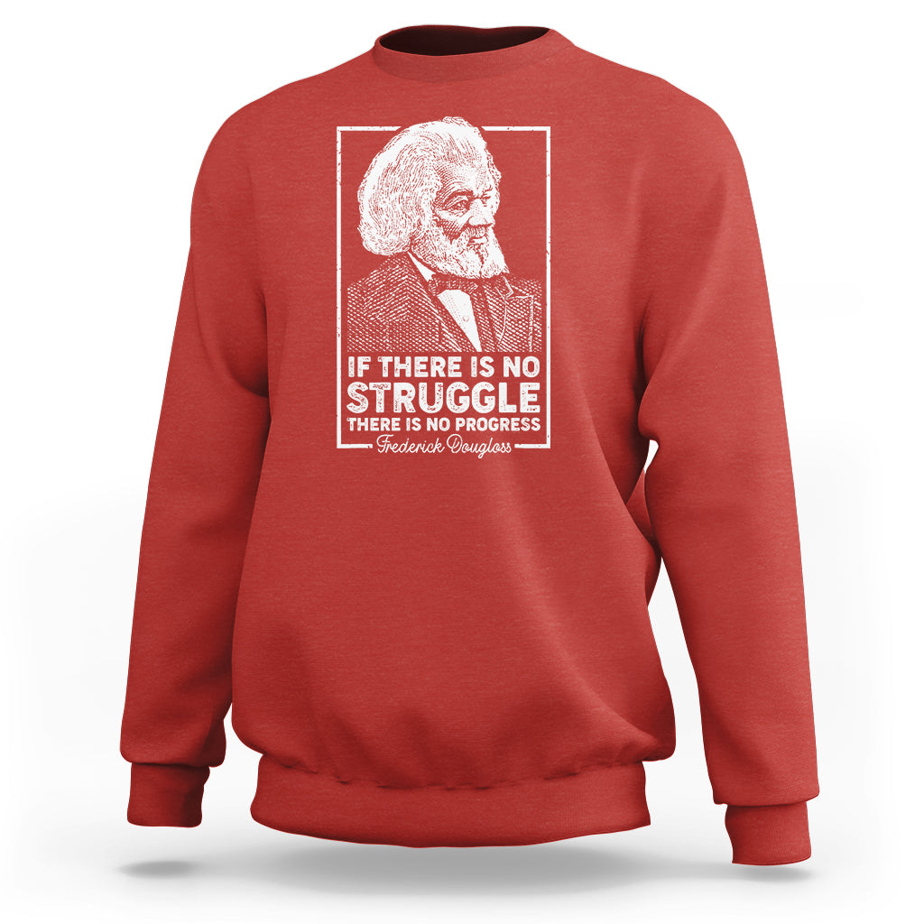 Red crewneck sweatshirt with white Frederic Douglass portrait and quote graphic
