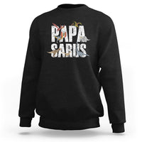 Black crewneck sweatshirt with "PAPA CARLS" dinosaur front graphic