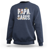 Navy-blue crewneck sweatshirt with "PAPA CARLS" dinosaur front graphic