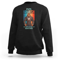 Men's black sweatshirt with front graphic of suited Bigfoot and 'Papa Squatch' text