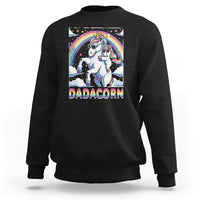 Black sweatshirt with unicorn graphic and rainbow arch on the front