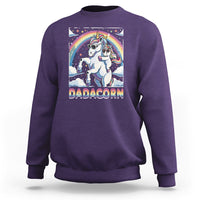 Purple sweatshirt with unicorn graphic and rainbow arch on the front