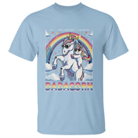 Light blue unisex T-shirt with unicorn rainbow graphic and “DADACORN” text