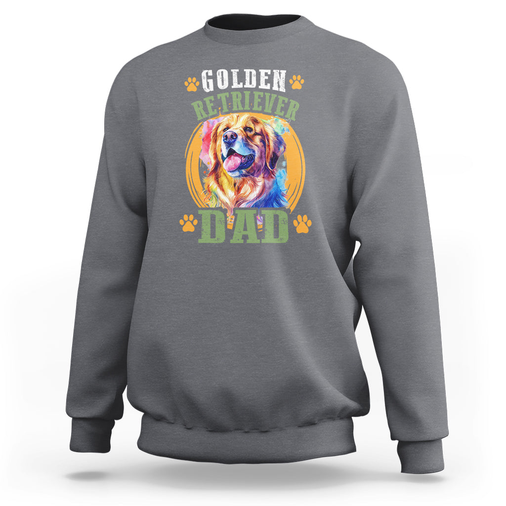 Crewneck sweatshirt in heather gray with front golden retriever dad graphic