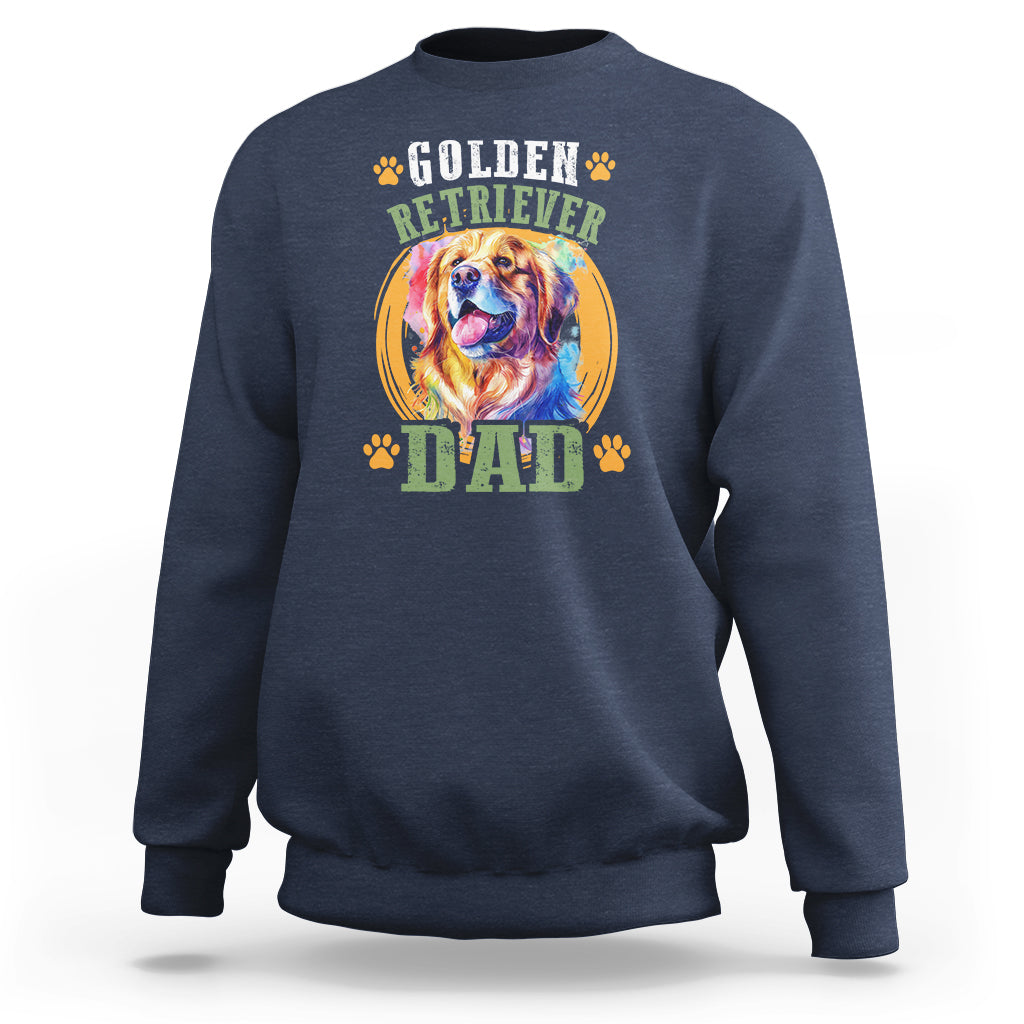 Crewneck sweatshirt in blue with front golden retriever dad graphic