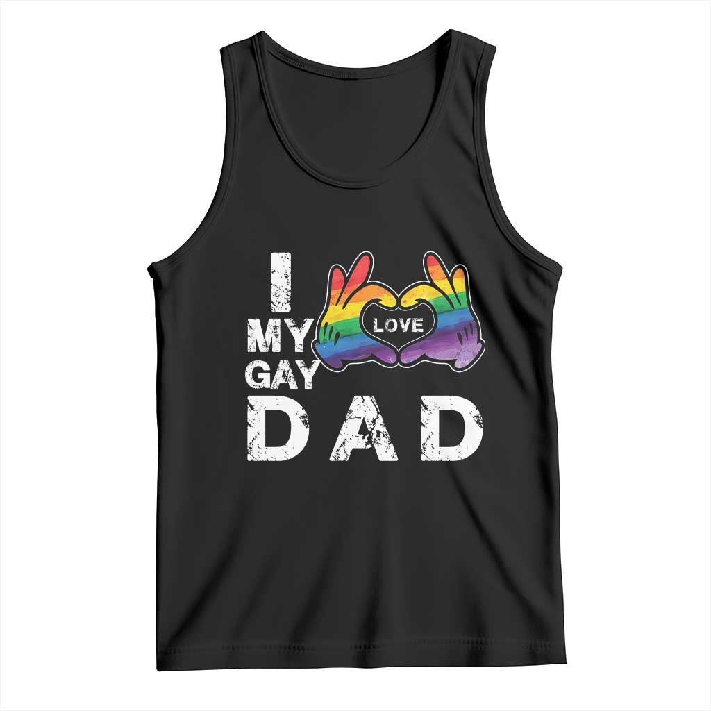 Black Pride tank top with 'My Gay Dad' graphic and rainbow heart
