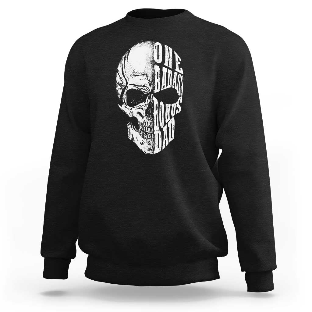 Black crewneck sweatshirt with white skull graphic on back