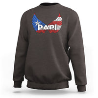 Men's dark chocolate pullover sweatshirt with winged PAPI chest graphic