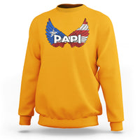 Men's gold pullover sweatshirt with winged PAPI graphic on front