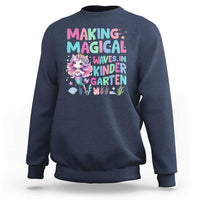 Kids mermaid unicorn sweatshirt in navy, colorful back graphic with quote