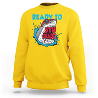 5th grade shark graphic sweatshirt in yellow with crewneck and long sleeves