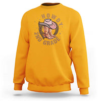 Gold cowboy sweatshirt with 'Howdy 2nd Grade' graphic and long sleeves