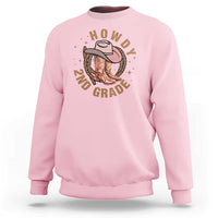Light pink cowboy sweatshirt with 'Howdy 2nd Grade' graphic and long sleeves