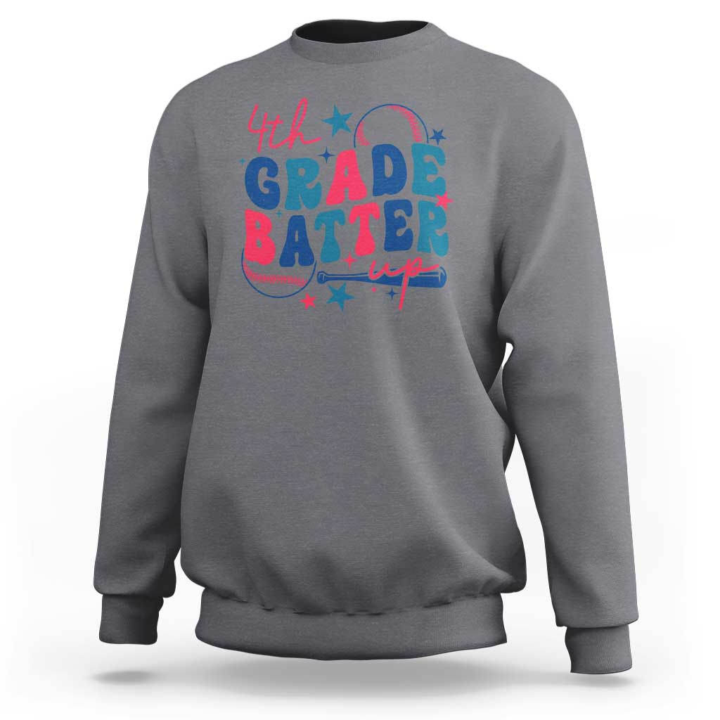 Charcoal crewneck sweatshirt with "4th Grade Batter Up" baseball graphic