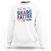 White crewneck sweatshirt with "4th Grade Batter Up" baseball graphic