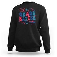 Black sweatshirt with colorful “5th Grade Batter Up” baseball graphic, crew neck