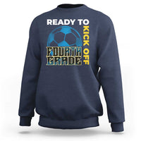 Navy soccer sweatshirt with 'READY TO' and 'KICK OFF' fourth grade graphic