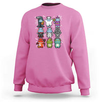 Azalea pink kids Halloween sweatshirt with cute cartoon hippo lineup graphic