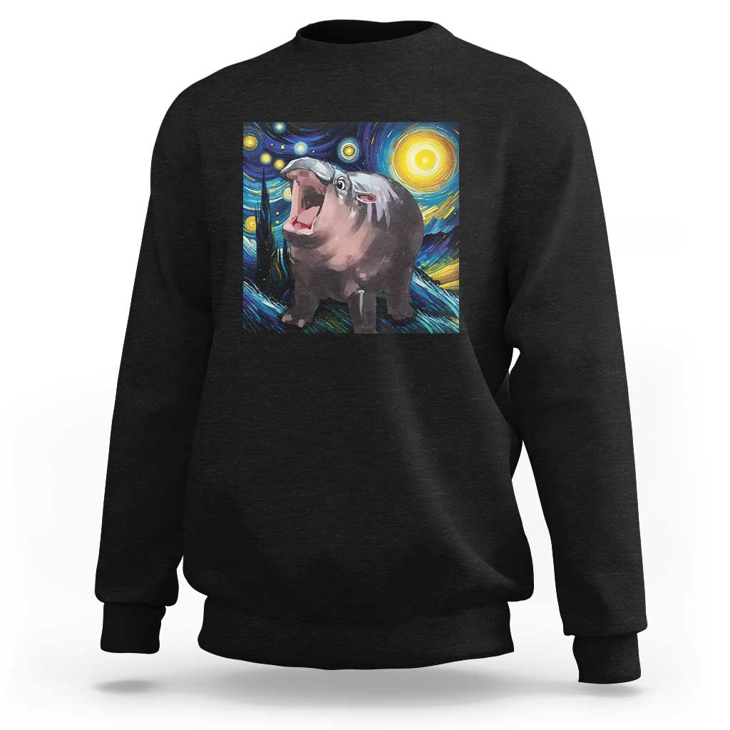 Funny Baby Pygmy Hippo Thailand Sweatshirt Starry Night MooDeng Meme