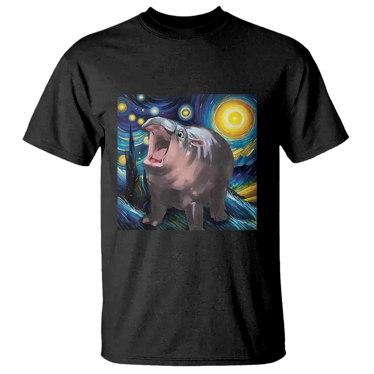 Funny Baby Pygmy Hippo Thailand T Shirt Starry Night MooDeng Meme