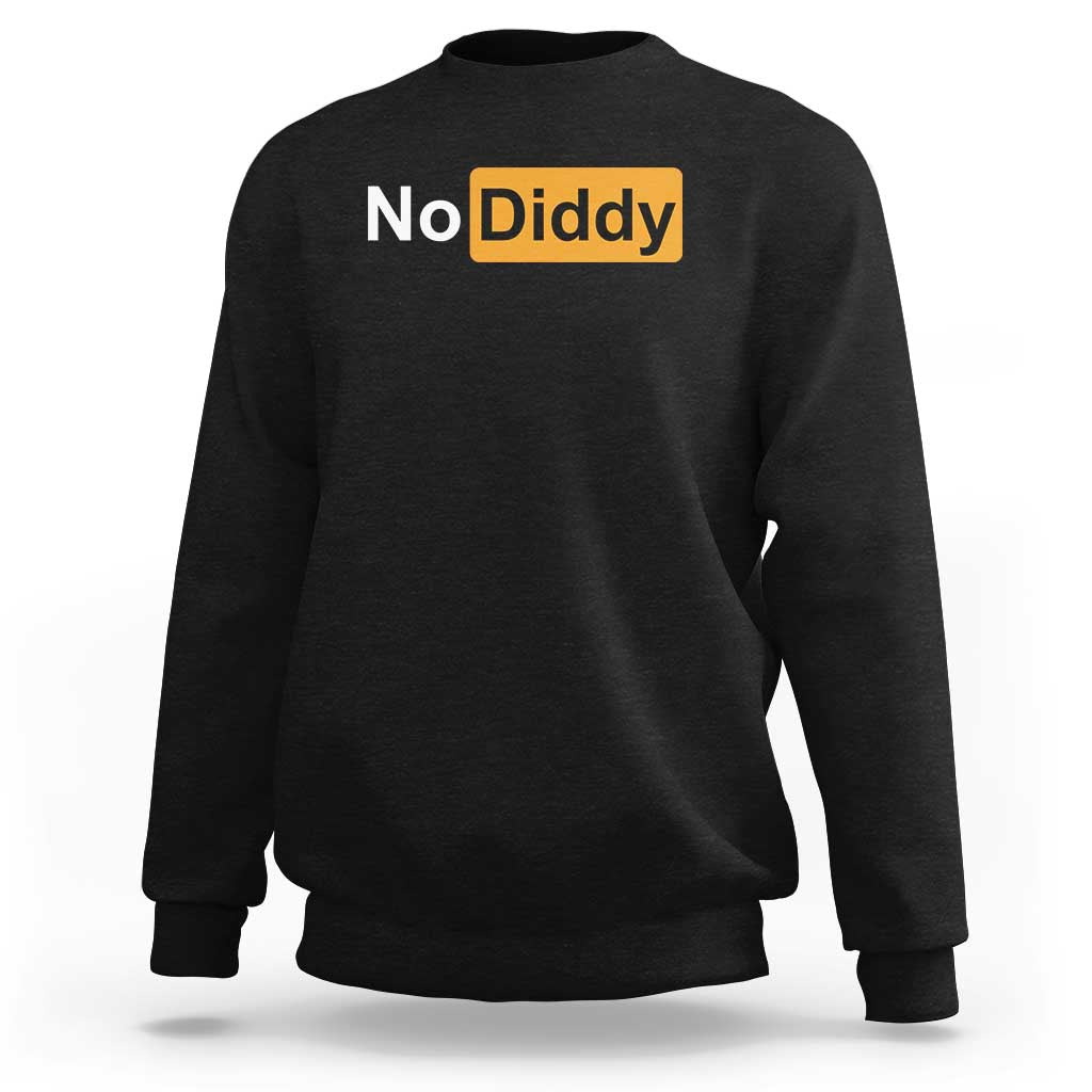 Black sweatshirt with “No Diddy” graphic on chest