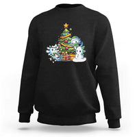 Black Christmas axolotl sweatshirt with cartoon tree graphic on the chest