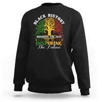 Black crewneck sweatshirt with front graphic tree and “Inspiring the Future” text