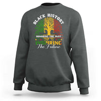 Dark heather gray crewneck sweatshirt with front graphic tree and “Inspiring the Future” text