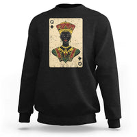 Black crewneck sweatshirt with queen card graphic and crown on chest