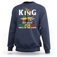 Navy blue crewneck sweatshirt with King chess front graphic