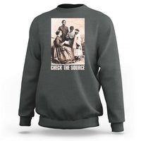 Dark gray crewneck sweatshirt with front graphic print