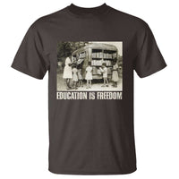 Dark chocolate T-shirt with vintage graphic and EDUCATION'S FREEDOM text