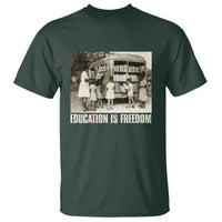 Dark forest green T-shirt with vintage graphic and EDUCATION'S FREEDOM text