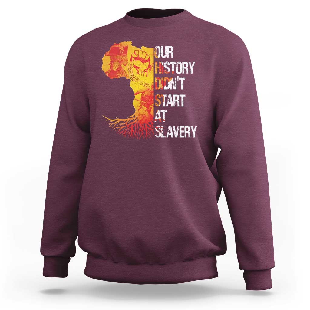 Maroon crewneck sweatshirt with front graphic print and ribbed cuffs and hem