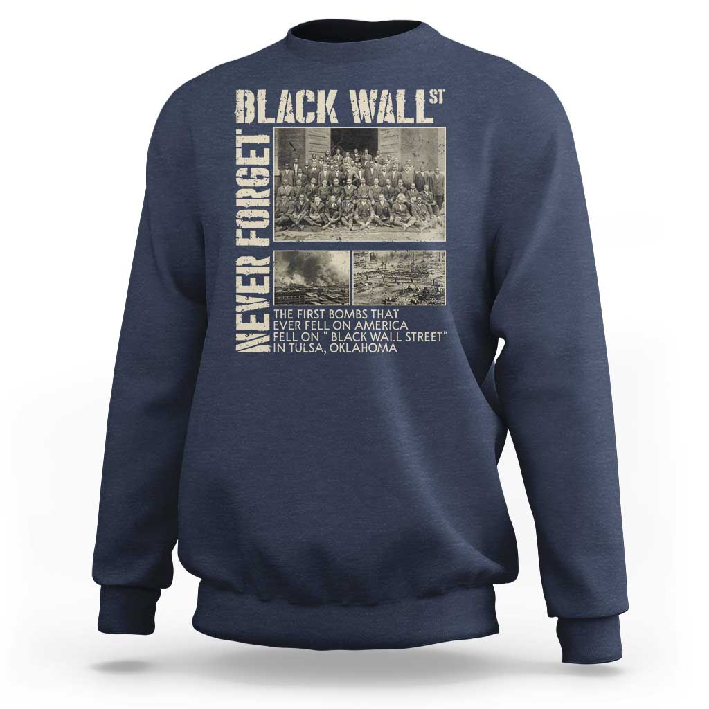 Navy crewneck sweatshirt with large vintage-style back graphic print