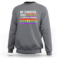 Charcoal rainbow slogan sweatshirt, crewneck pullover with colorful “You Love” graphic