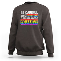 Dark chocolate rainbow slogan sweatshirt, crewneck pullover with colorful “You Love” graphic