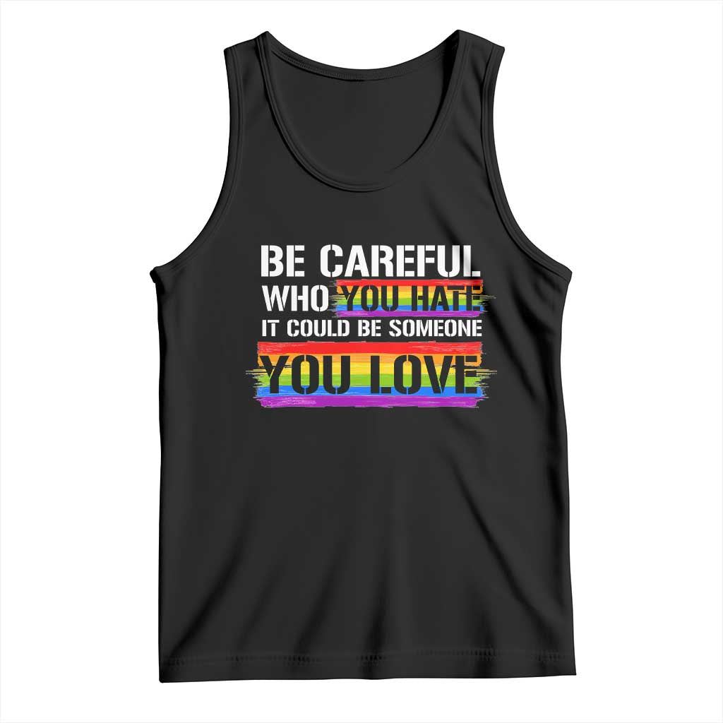 Black Pride tank top with rainbow slogan graphic on front