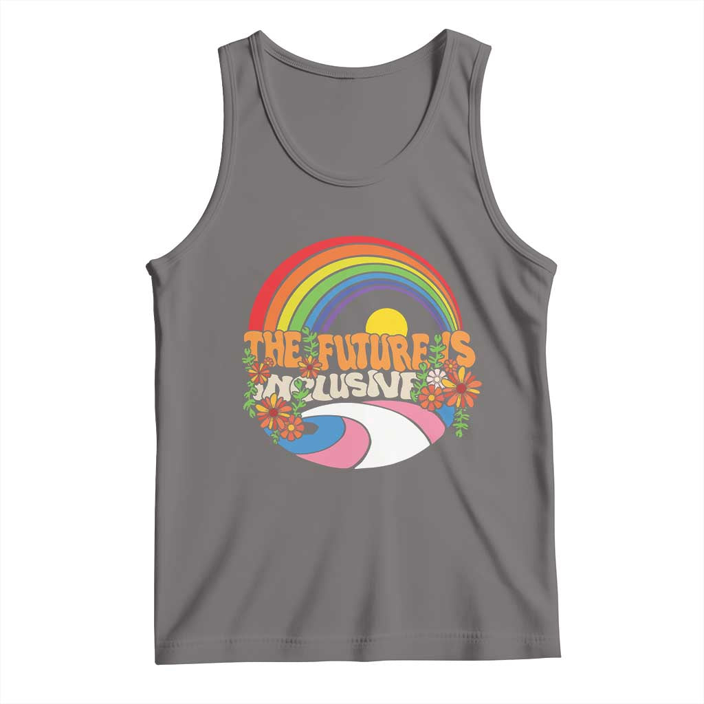 LGBT pride tank top in gray with rainbow circular floral graphic