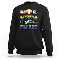 Black crewneck sweatshirt with rainbow pride front graphic and “Married” text