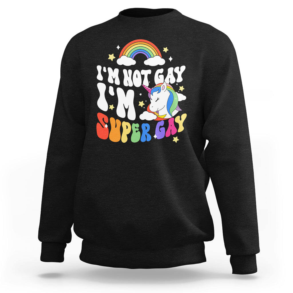 Black LGBT pride sweatshirt with unicorn rainbow graphic and slogan text