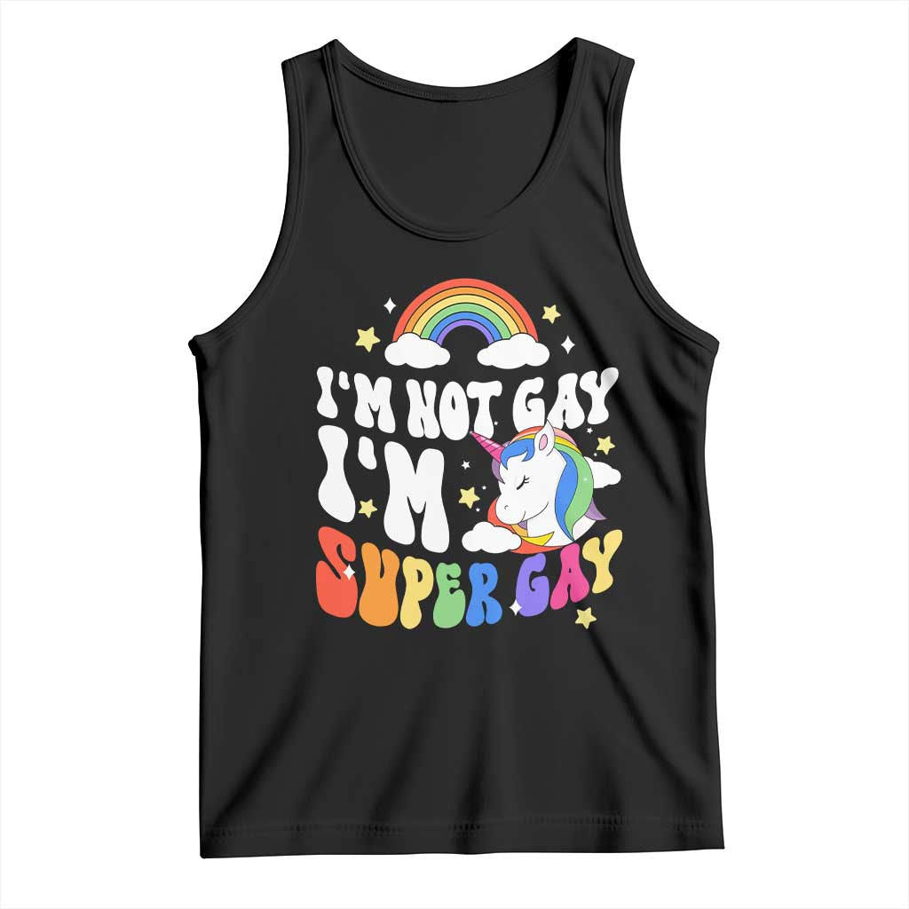 Black pride tank top with unicorn, rainbow and slogan graphic