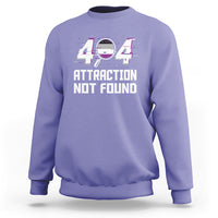 Violet sweatshirt with “404 ATTRACTION NOT FOUND” graphic print, crew neck, long sleeves