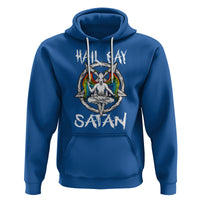 Royal blue goth hoodie with front Baphomet graphic, rainbow wings, and HAIL GAY SATAN print