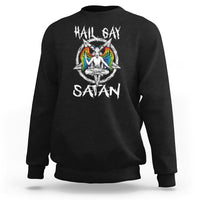 Black sweatshirt with 'Hail Gay Satan' text and colorful winged graphic on chest