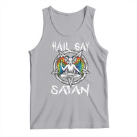 Light gray tank top with 'Hail Gay Satan' print and multicolor baphomet-style graphic