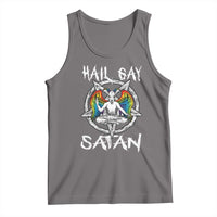 Gray sleeveless tank top with 'Hail Gay Satan' text and colorful baphomet graphic