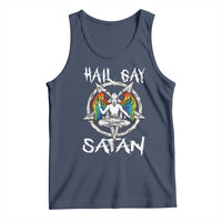 Navy goth tank top with “Hail Gay Satan” graphic and baphomet illustration