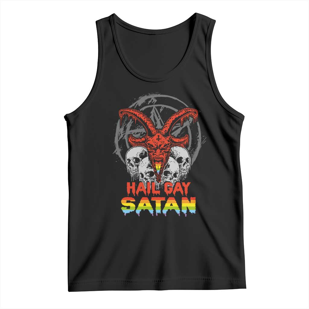 Black goth tank top with red skull demon graphic and "HAIL GAY SATAN" text