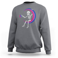 Charcoal crewneck sweatshirt with skeleton holding coffee mug graphic